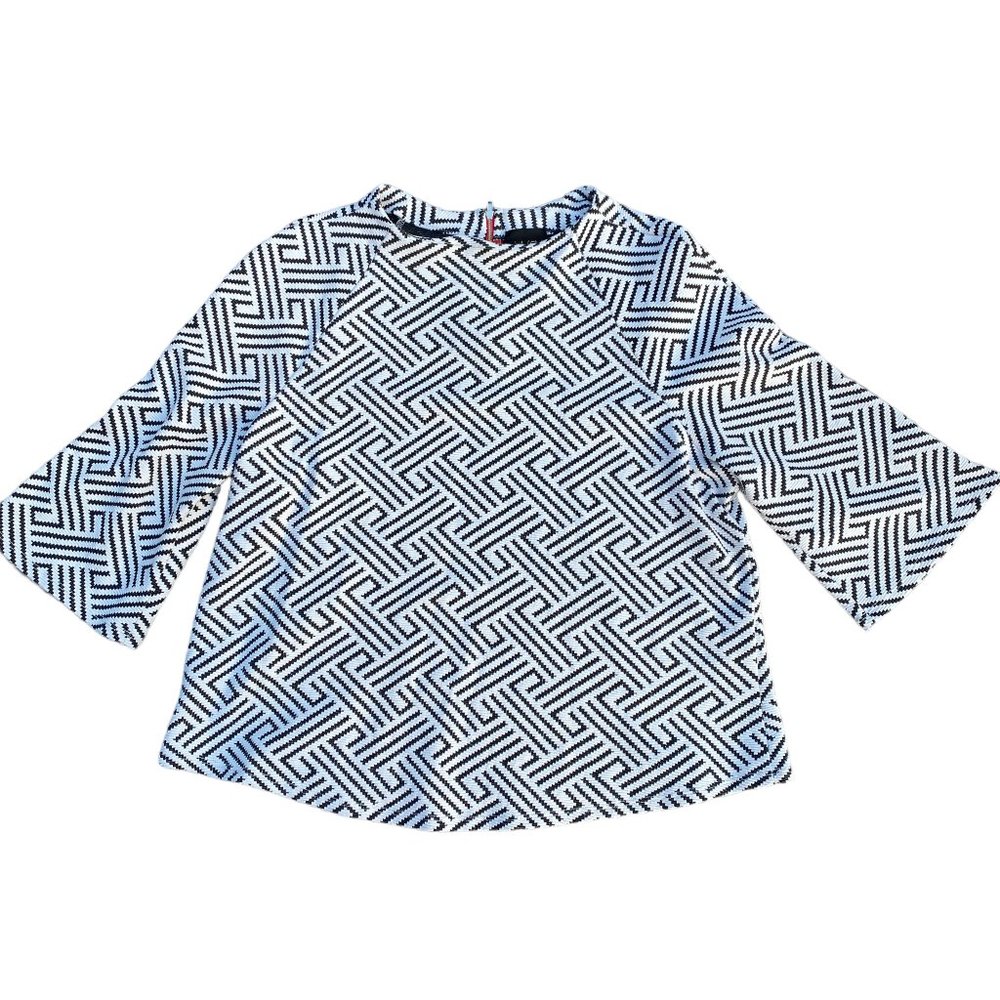Anthropologie W5 Jacquard Black White Geometric Woven Stripe Office Blouse-XL - Picture 4 of 12